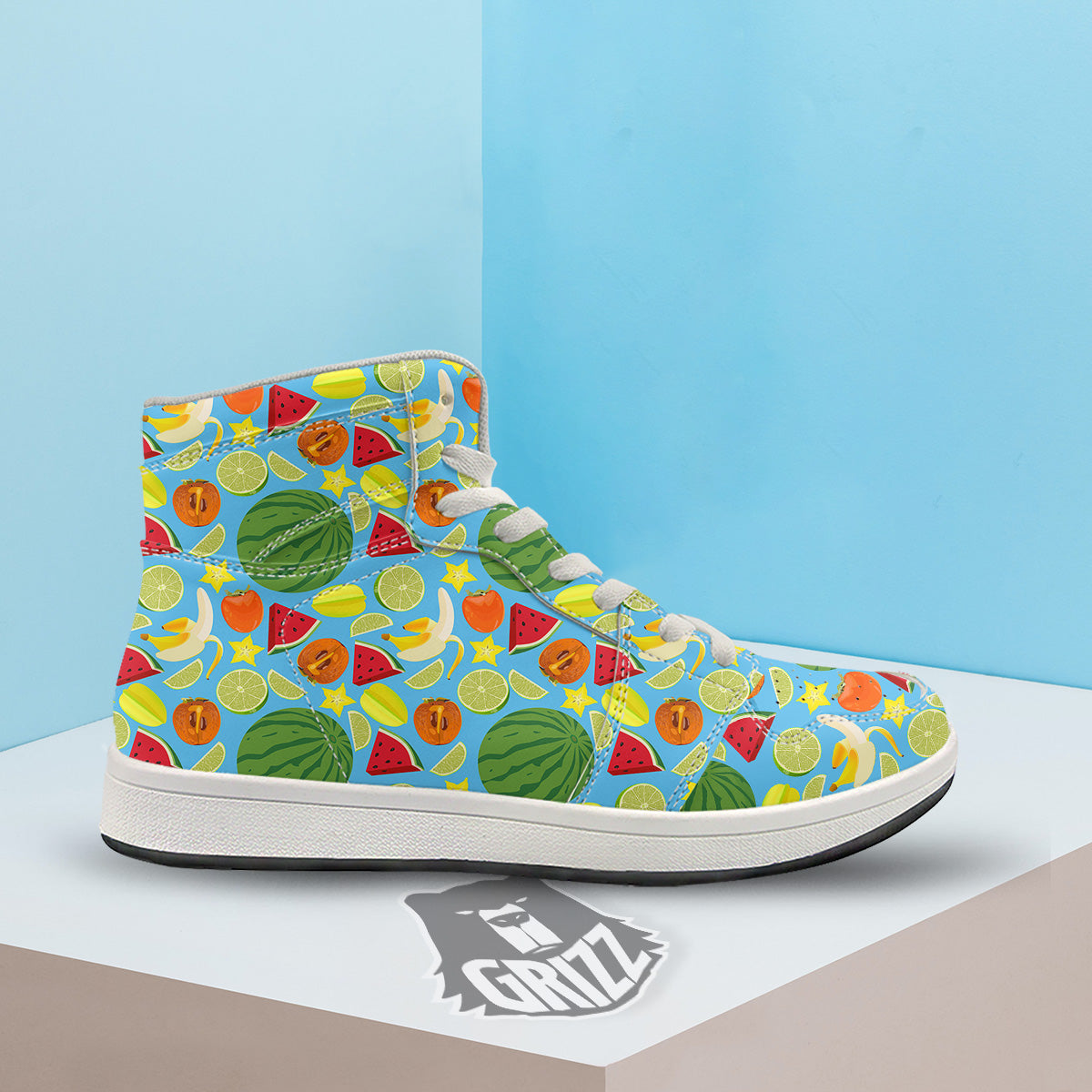 Fruits Depicting Print Pattern High Top Sneakers-grizzshop