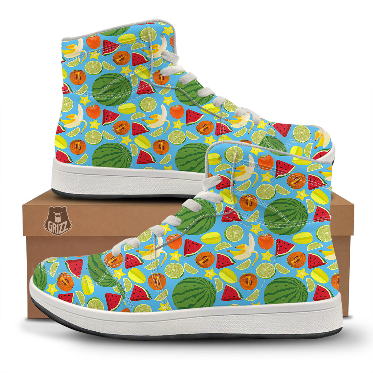 Fruits Depicting Print Pattern High Top Sneakers-grizzshop