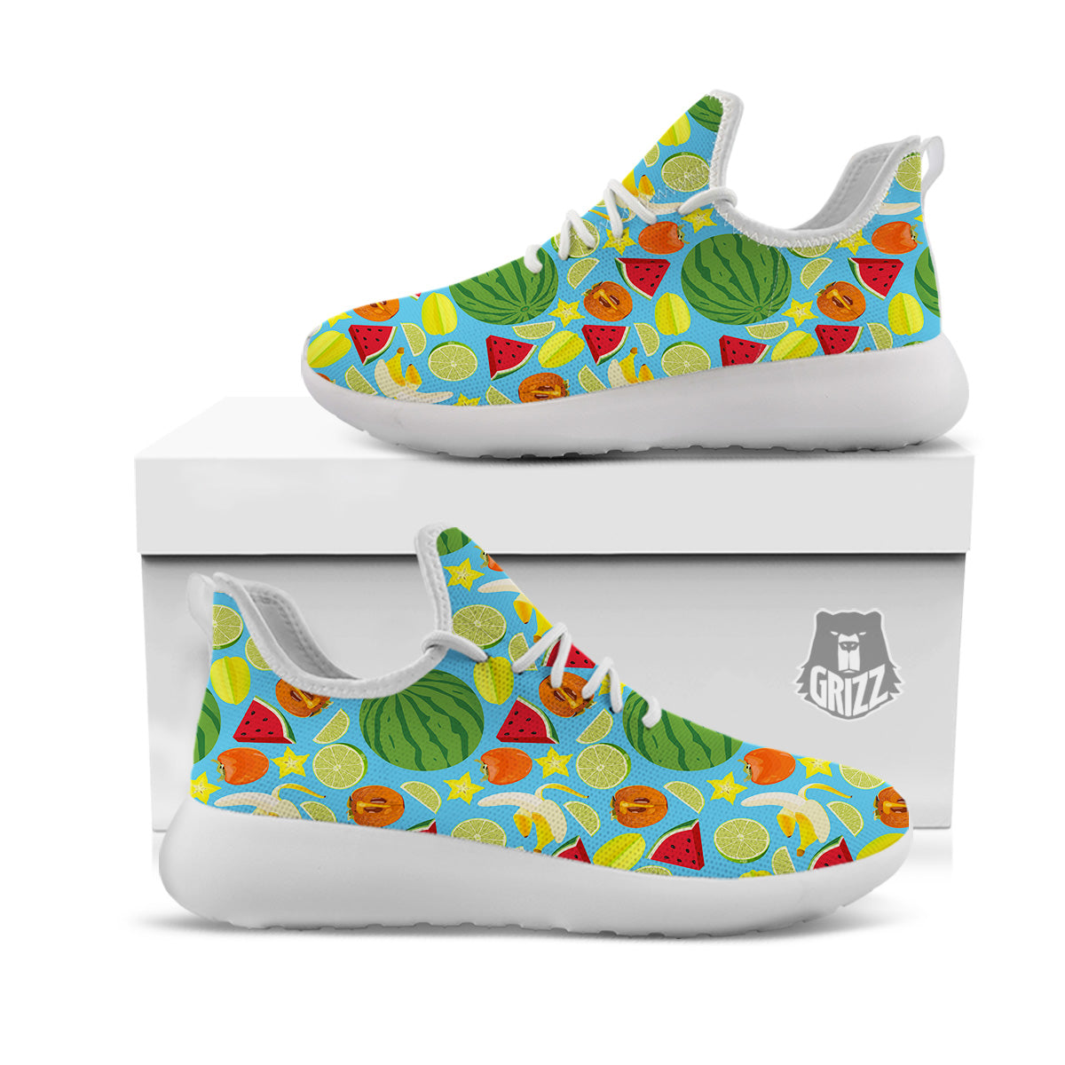 Fruits Depicting Print Pattern White Athletic Shoes-grizzshop