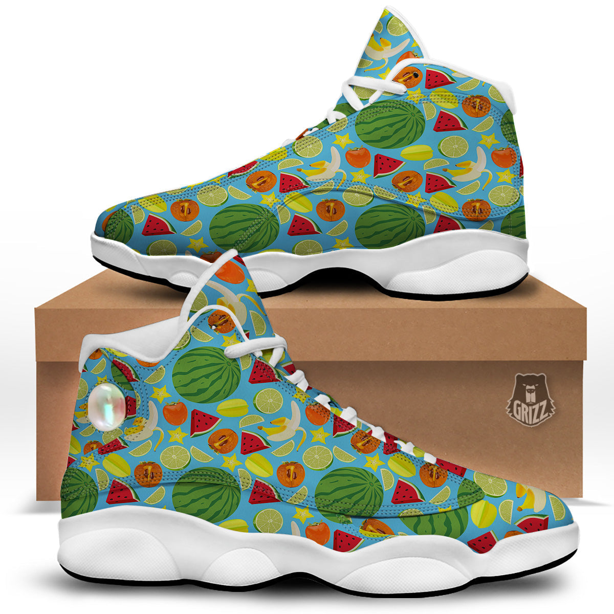 Fruits Depicting Print Pattern White Basketball Shoes-grizzshop