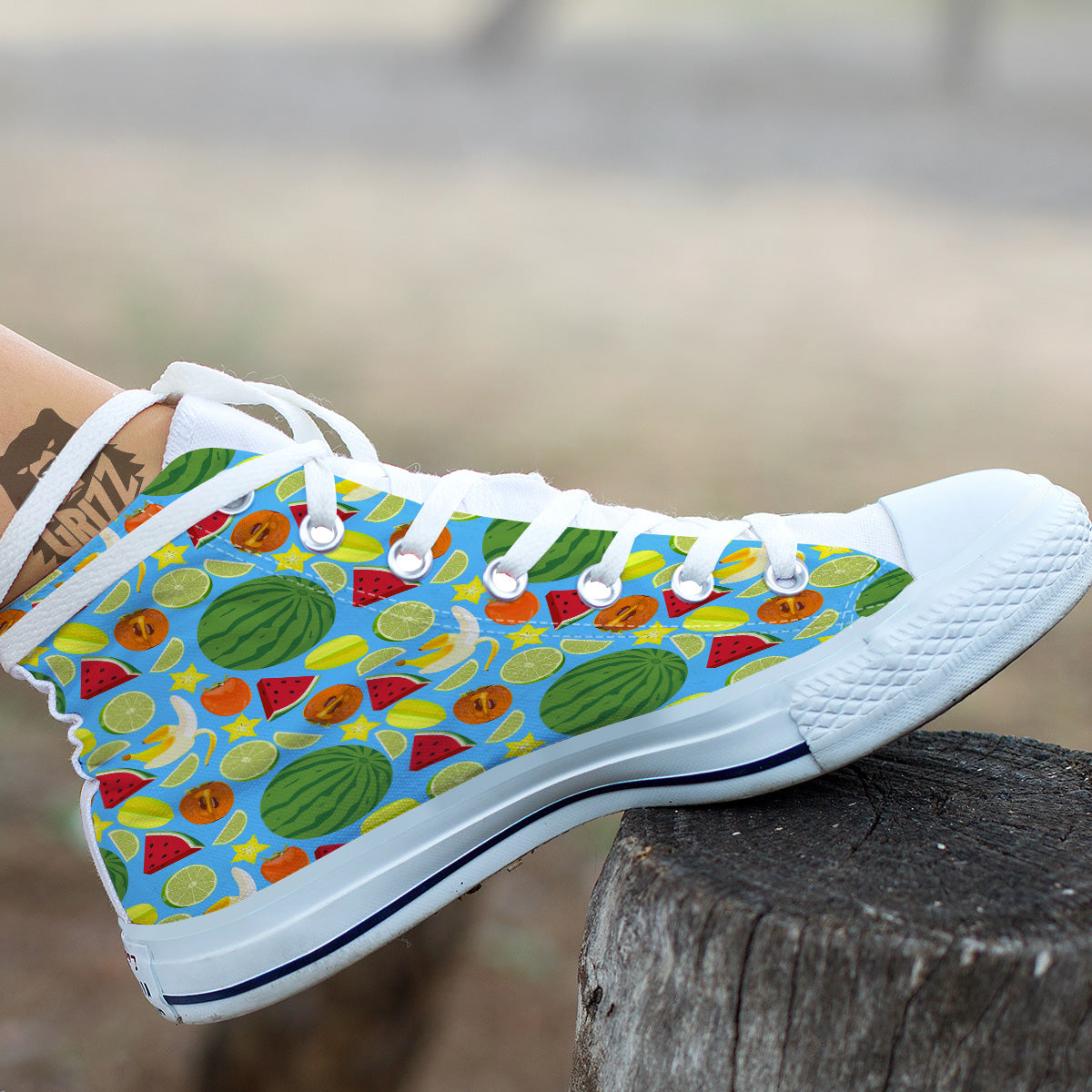 Fruits Depicting Print Pattern White High Top Shoes-grizzshop