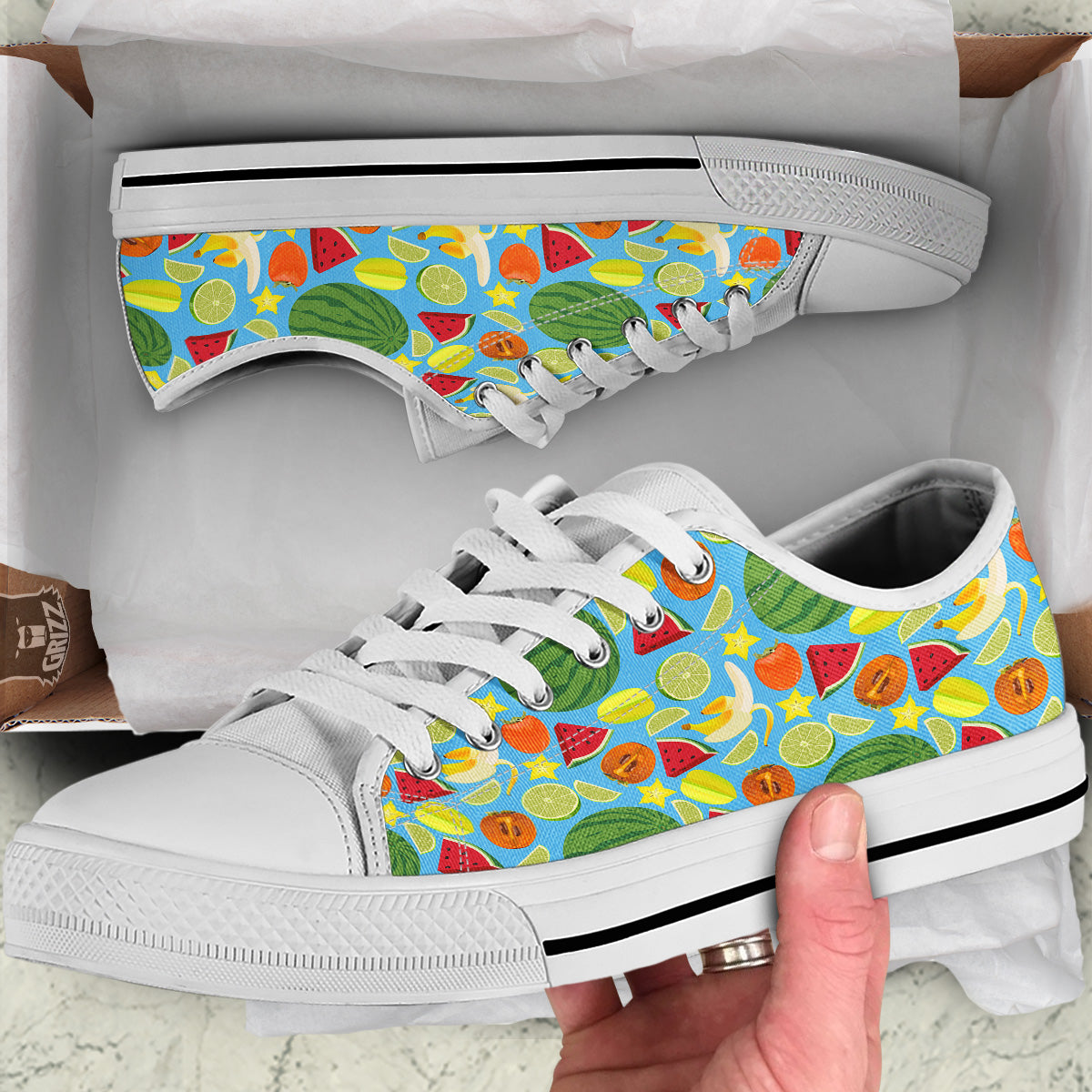 Fruits Depicting Print Pattern White Low Top Shoes-grizzshop