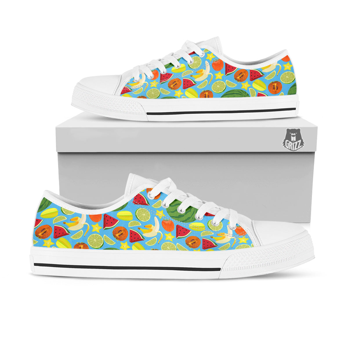 Fruits Depicting Print Pattern White Low Top Shoes-grizzshop
