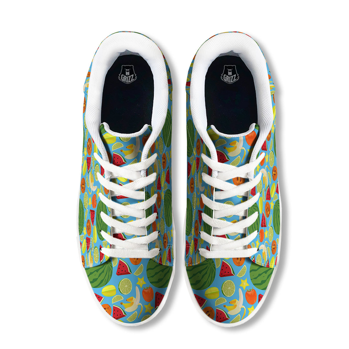 Fruits Depicting Print Pattern White Low Top Sneakers-grizzshop