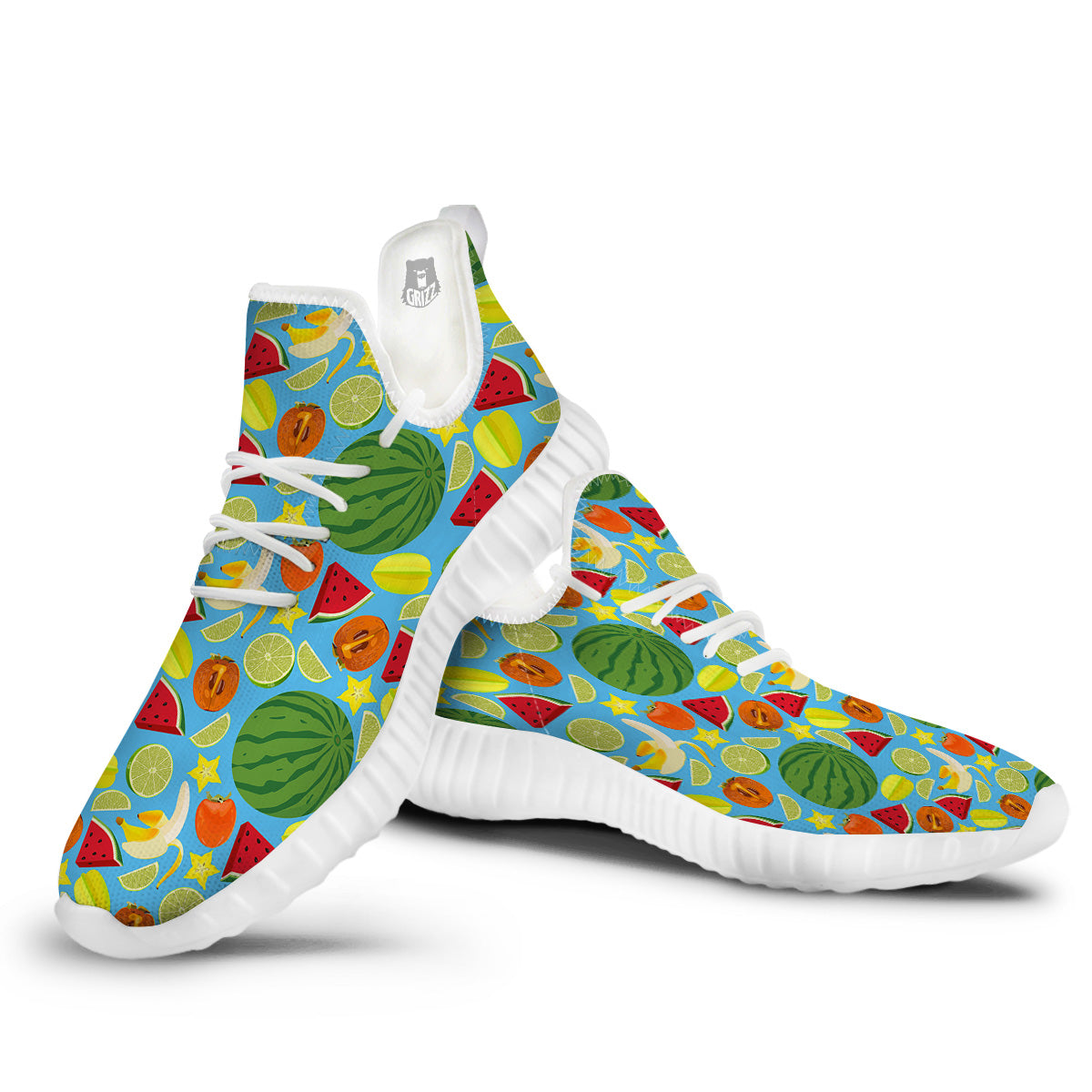 Fruits Depicting Print Pattern White Walking Shoes-grizzshop