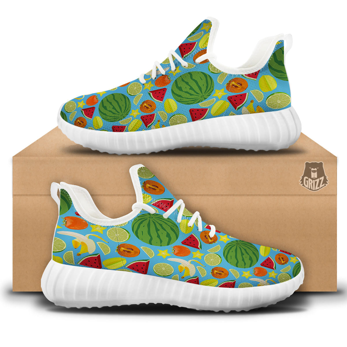 Fruits Depicting Print Pattern White Walking Shoes-grizzshop