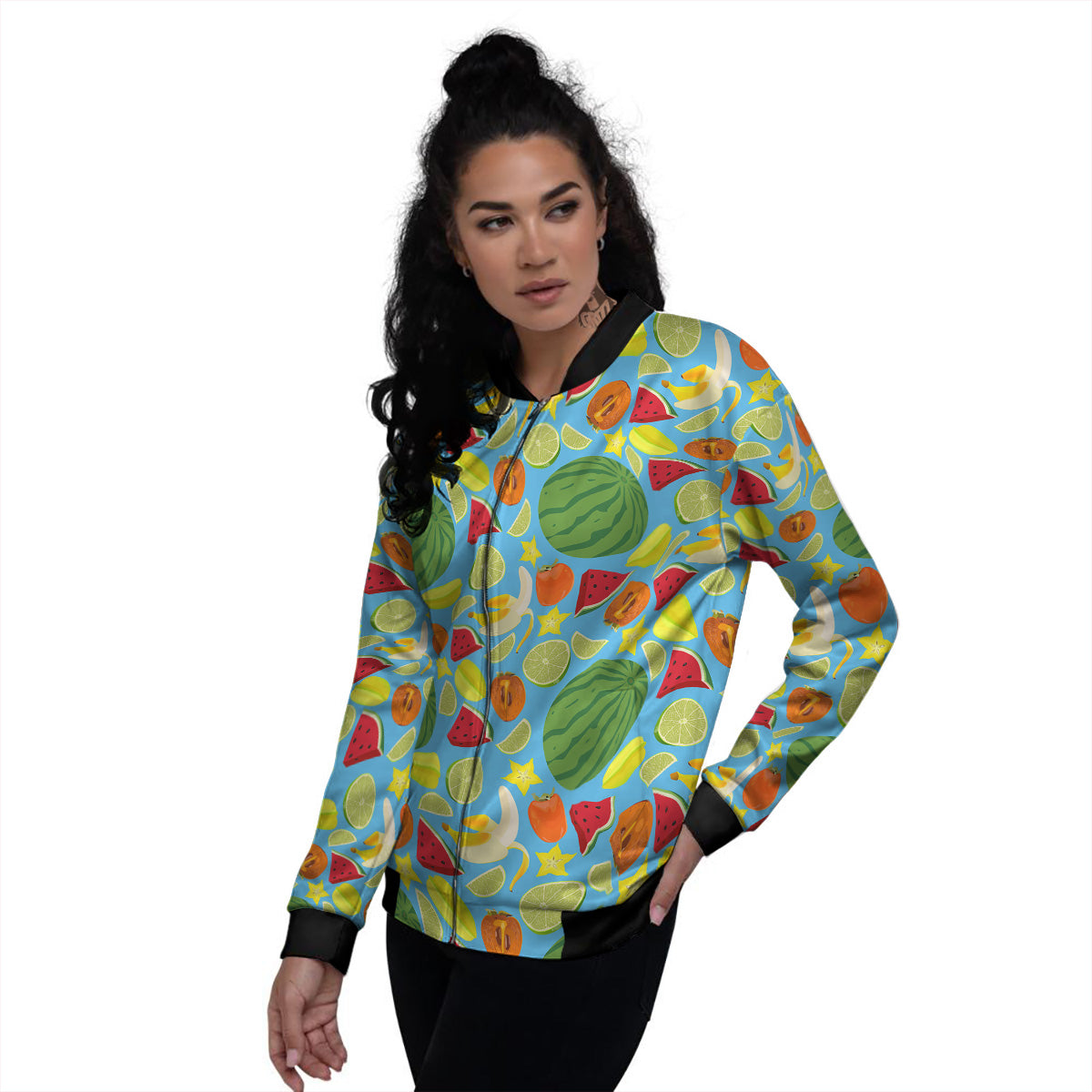 Fruits Depicting Print Pattern Women's Bomber Jacket-grizzshop