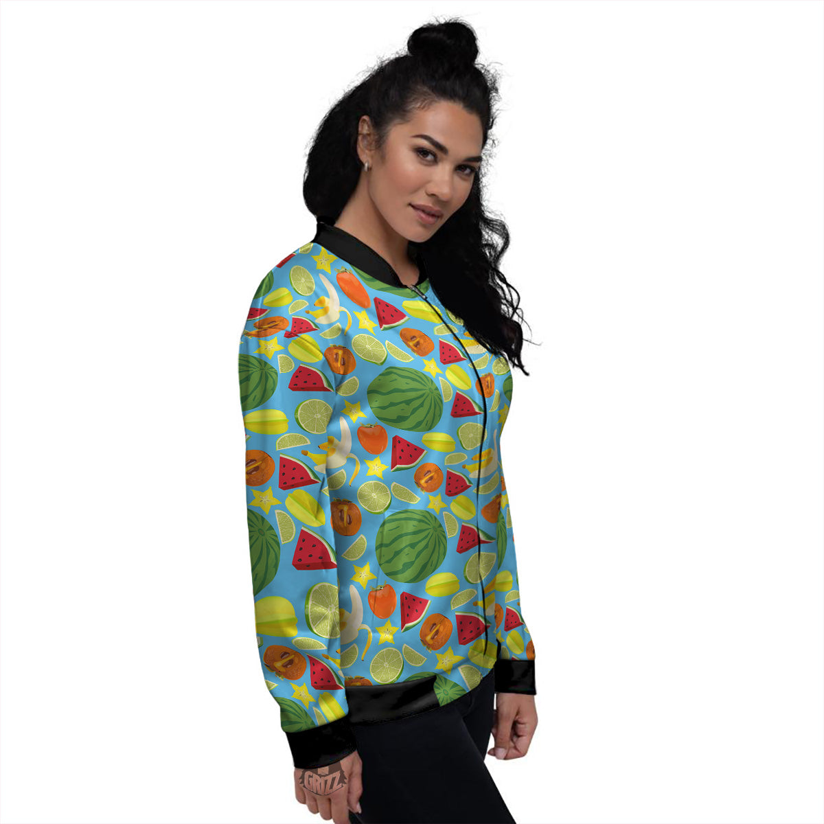 Fruits Depicting Print Pattern Women's Bomber Jacket-grizzshop