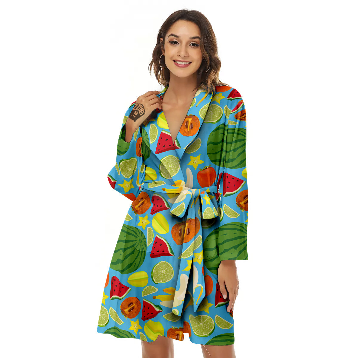 Fruits Depicting Print Pattern Women's Robe-grizzshop