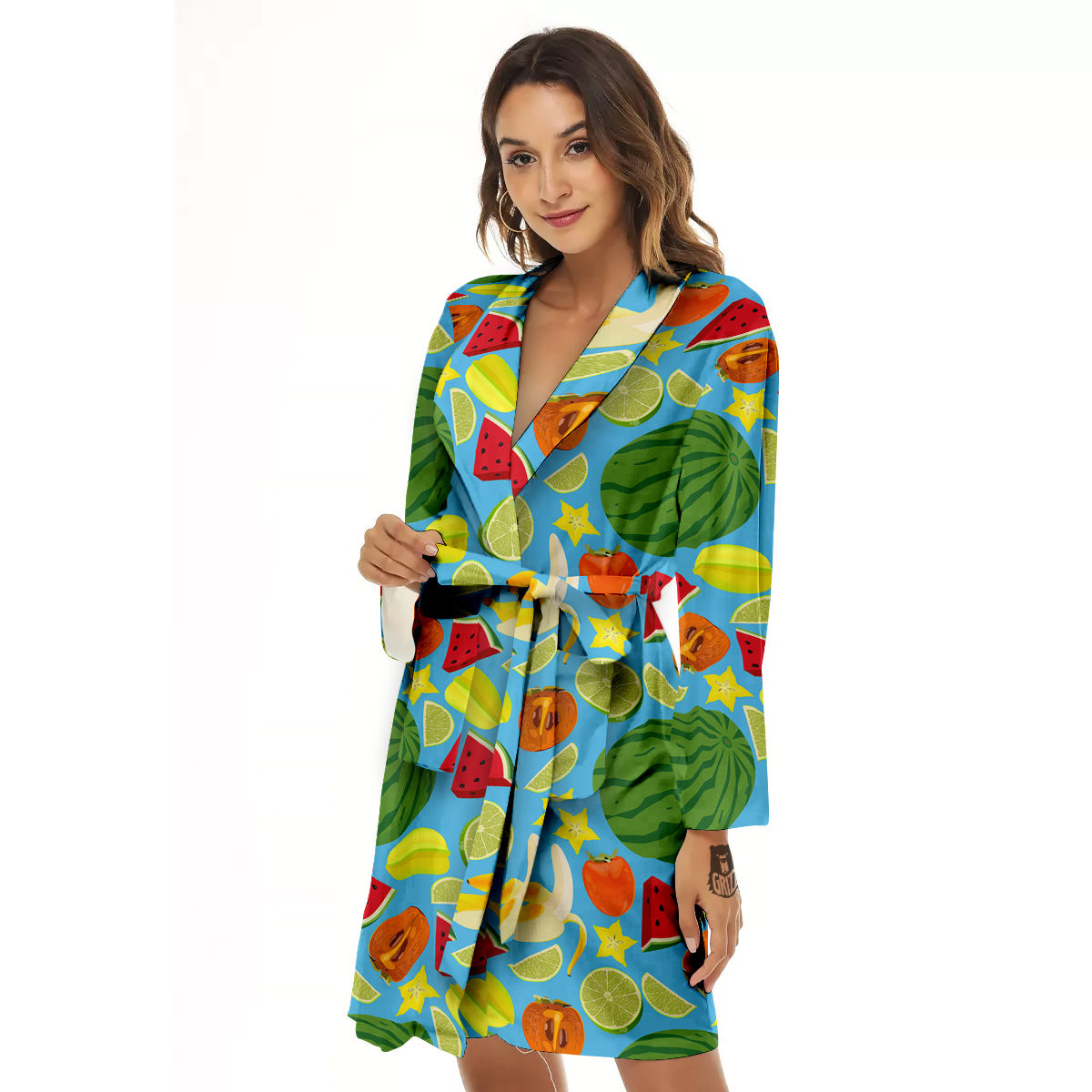 Fruits Depicting Print Pattern Women's Robe-grizzshop