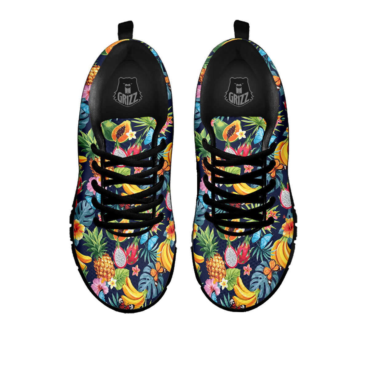 Fruits Hawaiian Tropical Print Pattern Black Sneaker-grizzshop