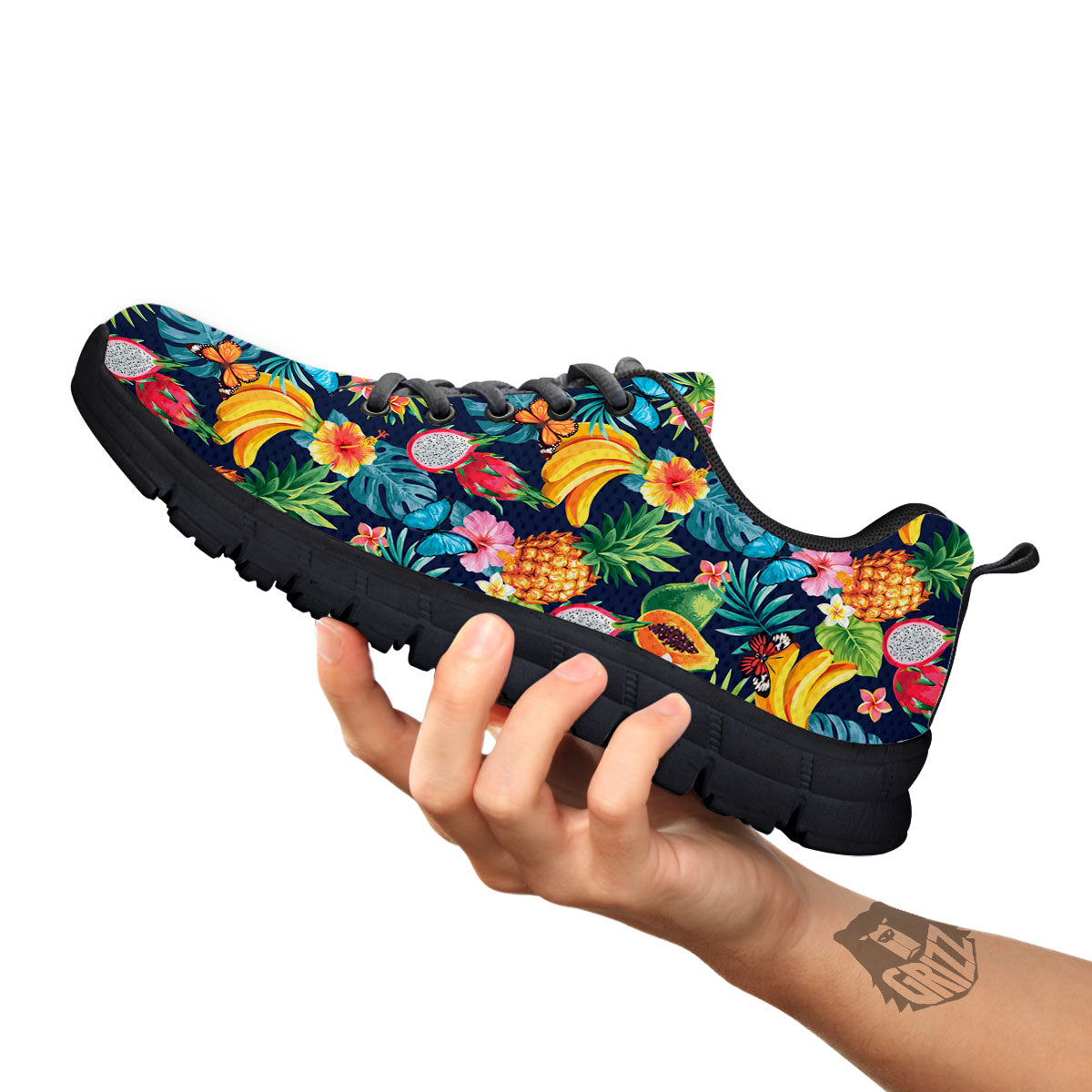 Fruits Hawaiian Tropical Print Pattern Black Sneaker-grizzshop