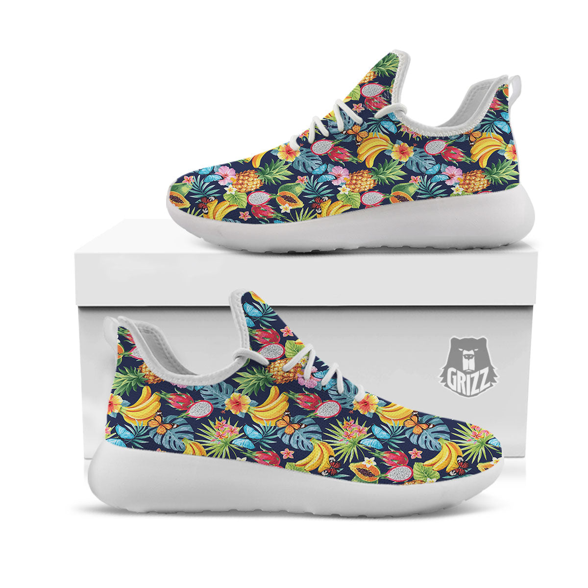 Fruits Hawaiian Tropical Print Pattern White Athletic Shoes-grizzshop