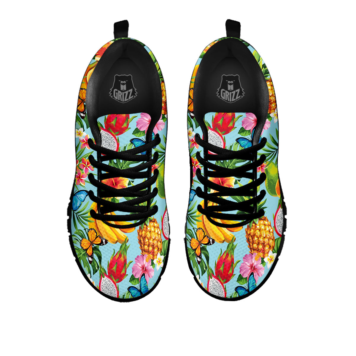 Fruits Jungle Tropical Print Pattern Black Sneaker-grizzshop