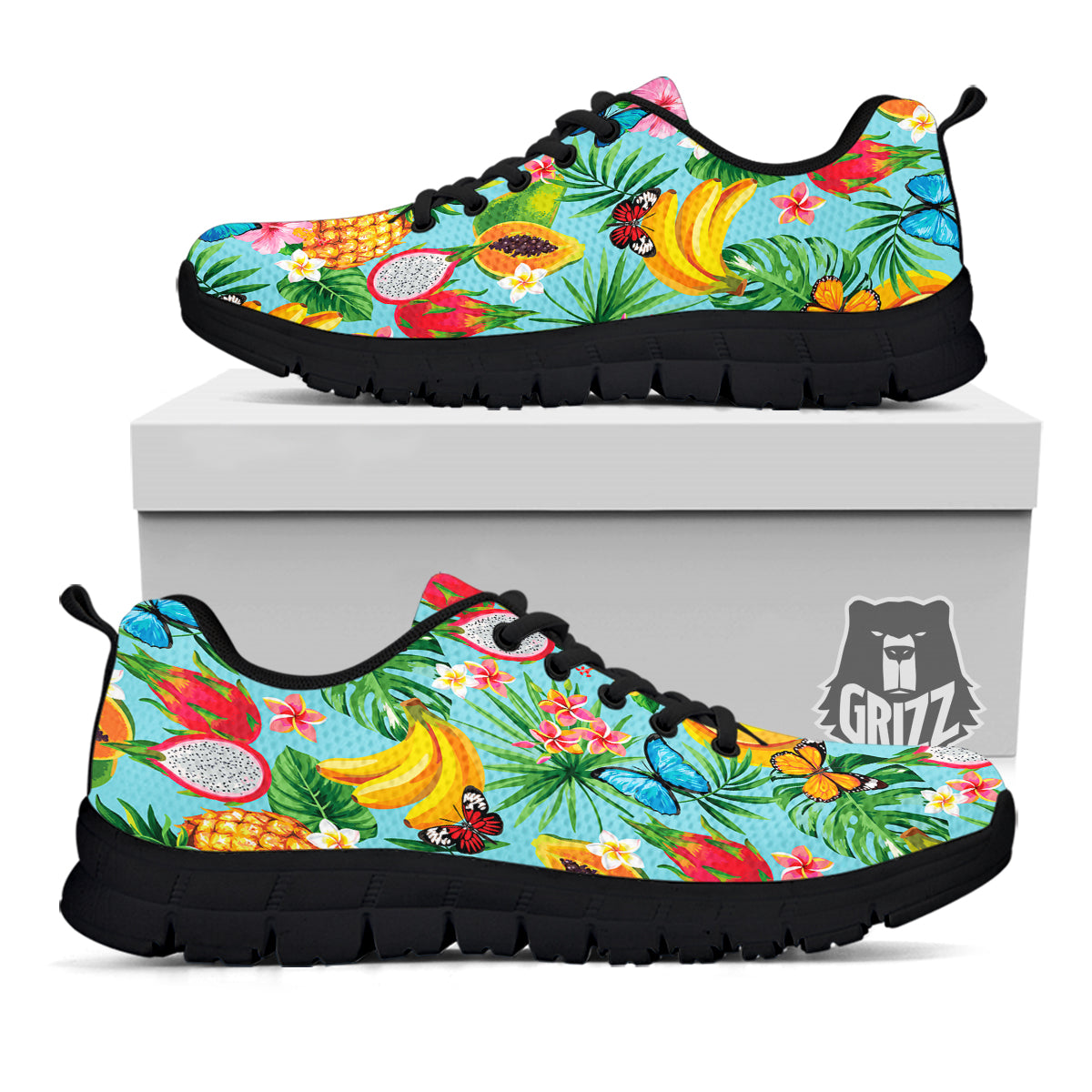 Fruits Jungle Tropical Print Pattern Black Sneaker-grizzshop