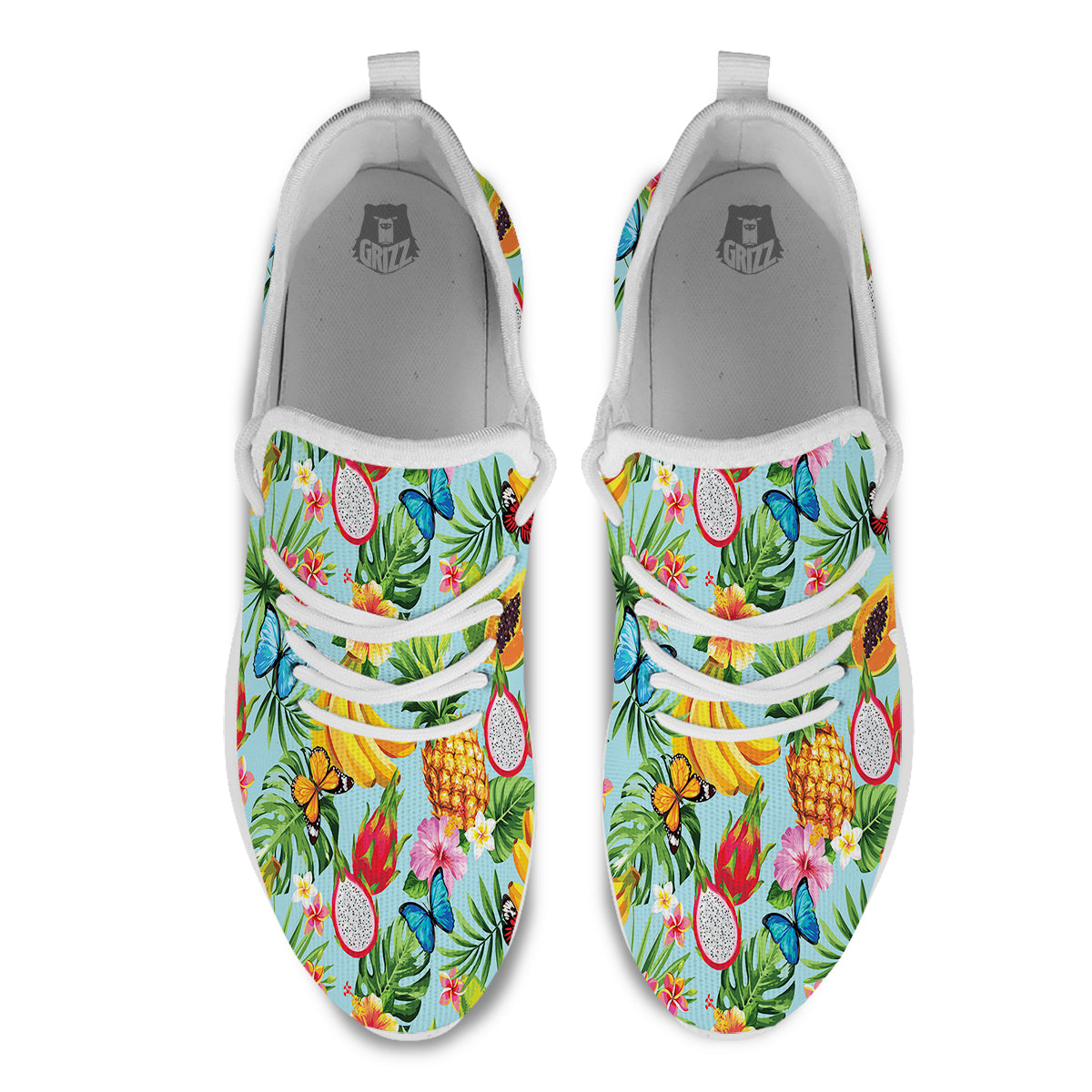 Fruits Jungle Tropical Print Pattern White Athletic Shoes-grizzshop