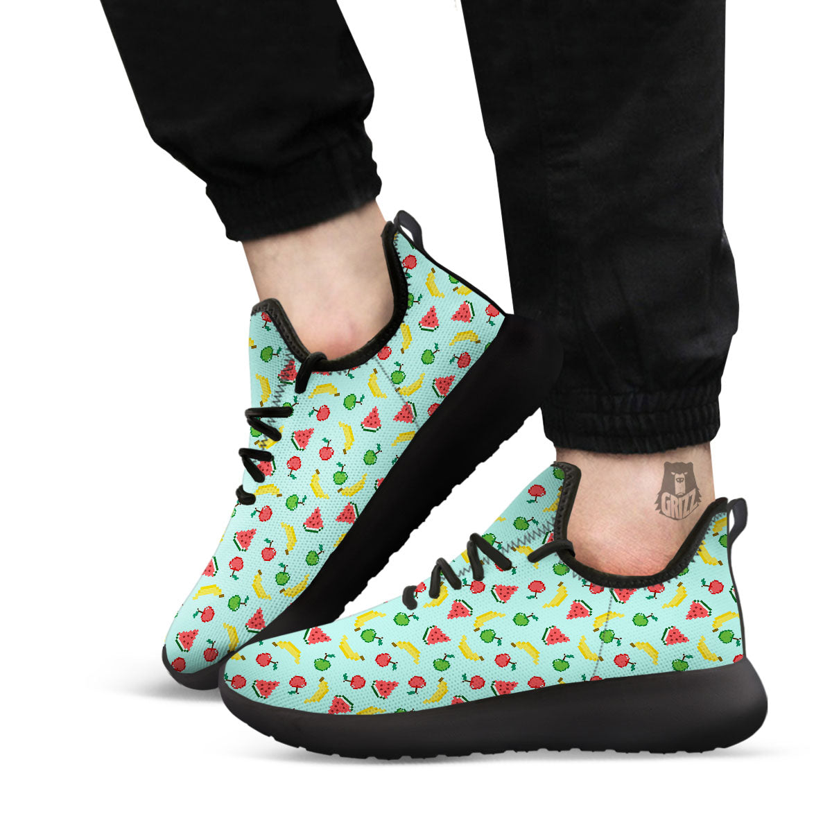 Fruits Pixel Print Pattern Black Athletic Shoes-grizzshop