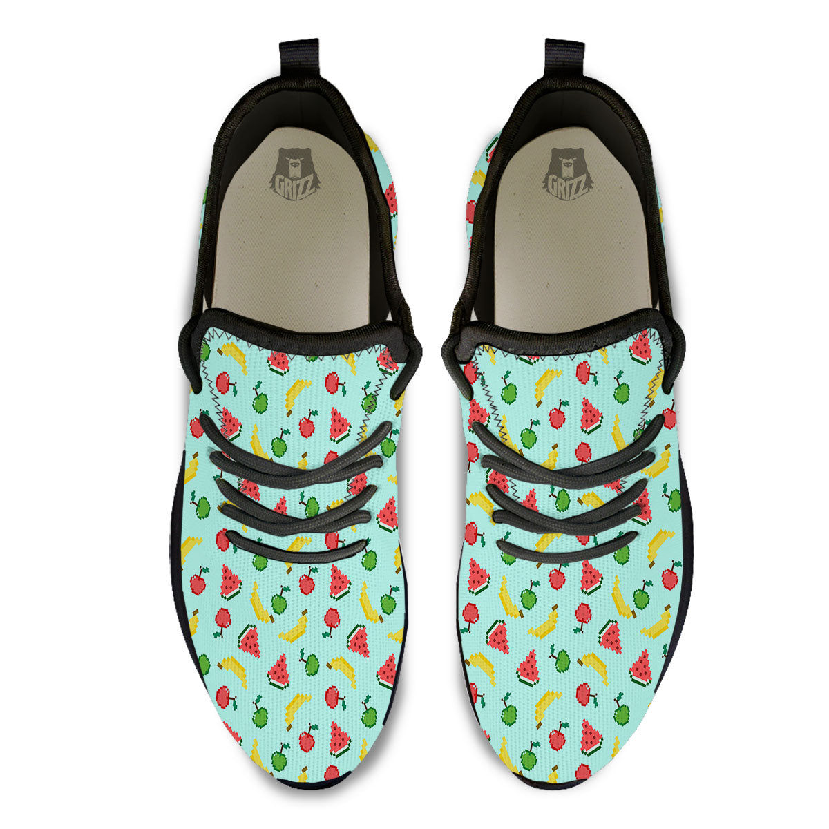 Fruits Pixel Print Pattern Black Athletic Shoes-grizzshop