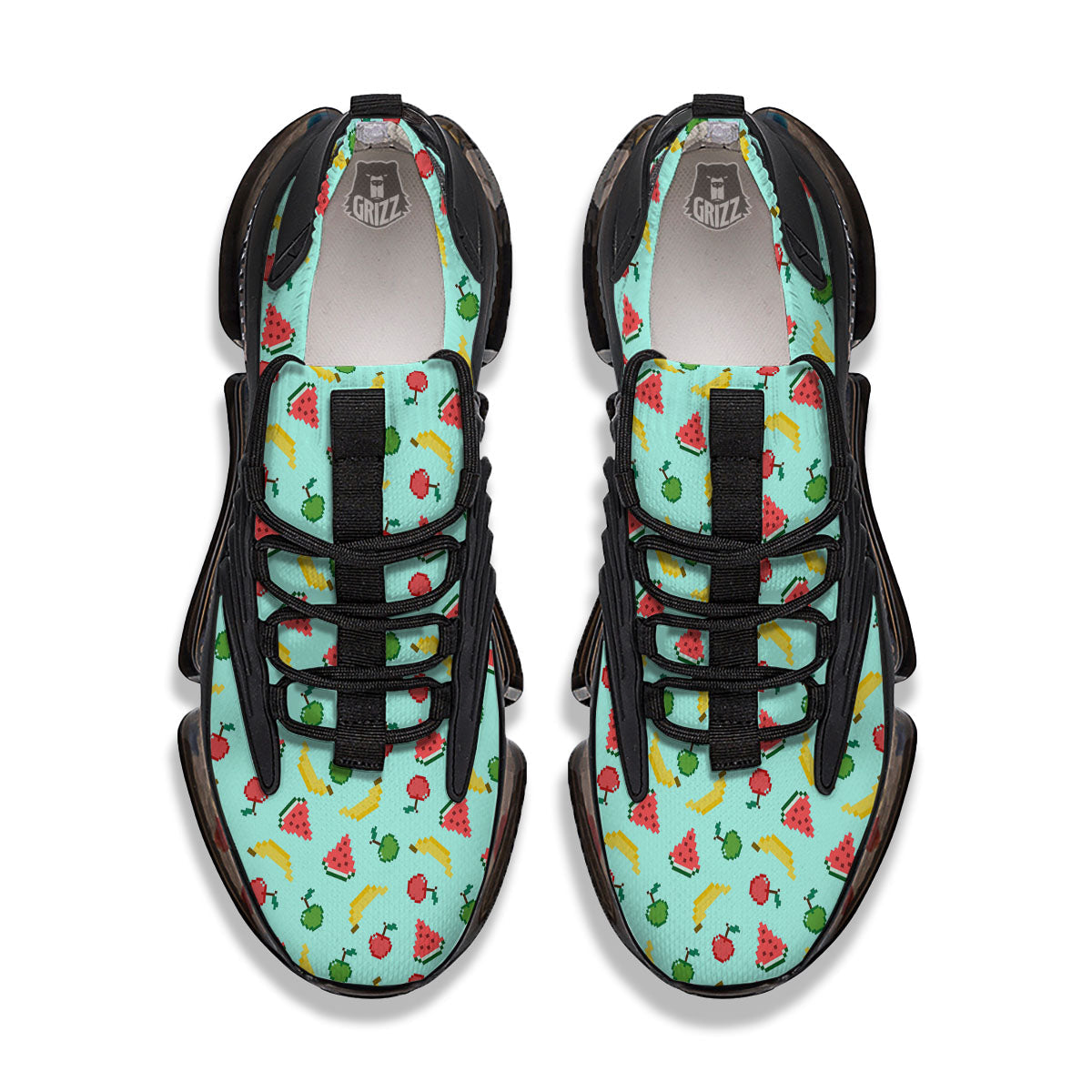 Fruits Pixel Print Pattern Black Gym Shoes-grizzshop