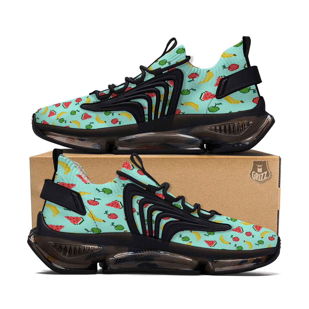 Fruits Pixel Print Pattern Black Gym Shoes-grizzshop