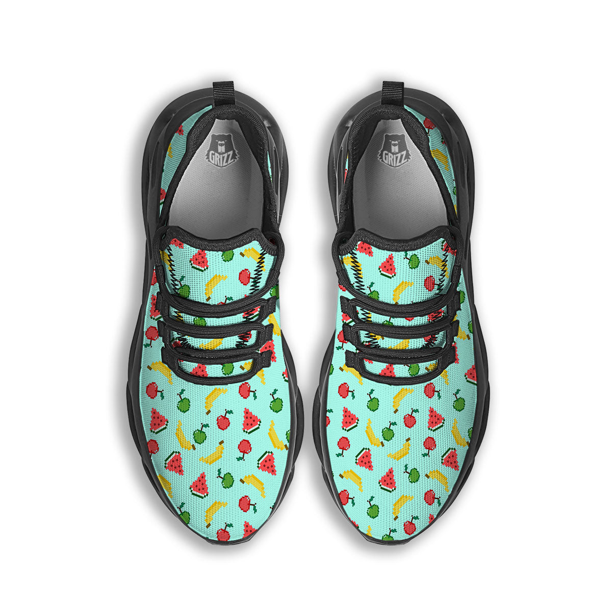 Fruits Pixel Print Pattern Black Running Shoes-grizzshop