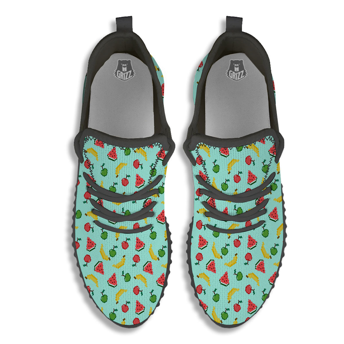 Fruits Pixel Print Pattern Black Walking Shoes-grizzshop