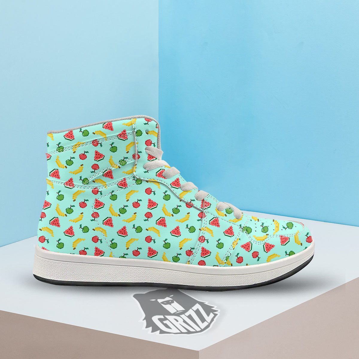 Fruits Pixel Print Pattern High Top Sneakers-grizzshop