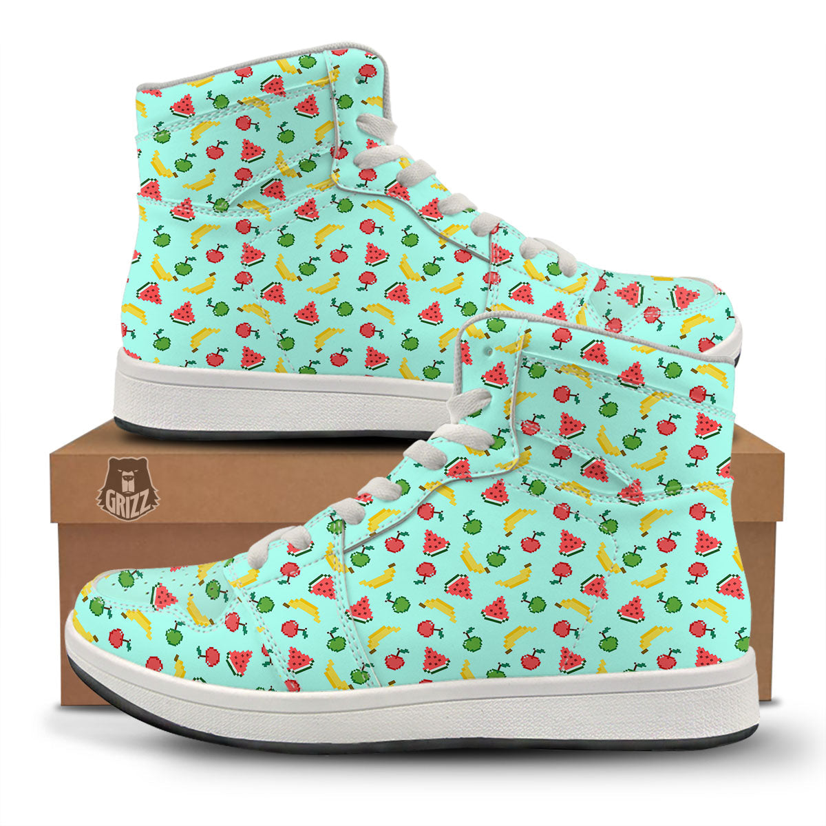 Fruits Pixel Print Pattern High Top Sneakers-grizzshop