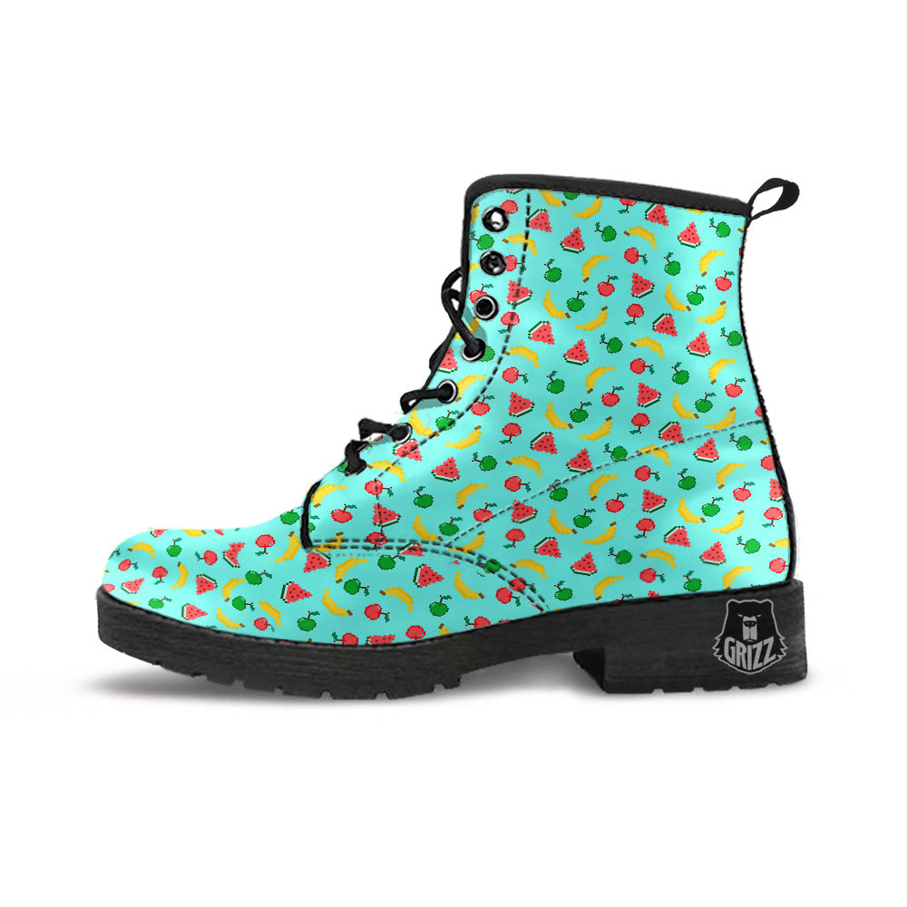 Fruits Pixel Print Pattern Leather Boots-grizzshop