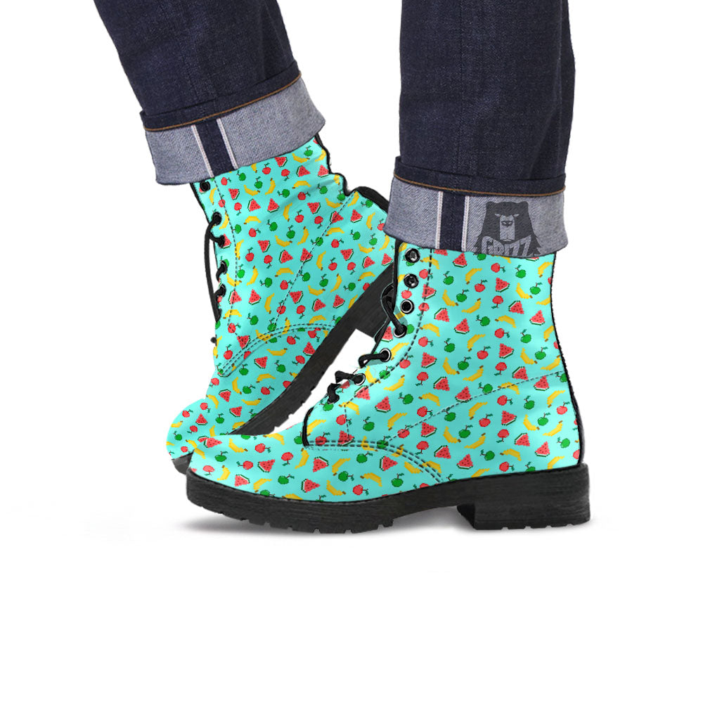 Fruits Pixel Print Pattern Leather Boots-grizzshop