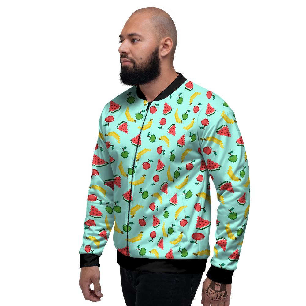 Fruits Pixel Print Pattern Men's Bomber Jacket-grizzshop