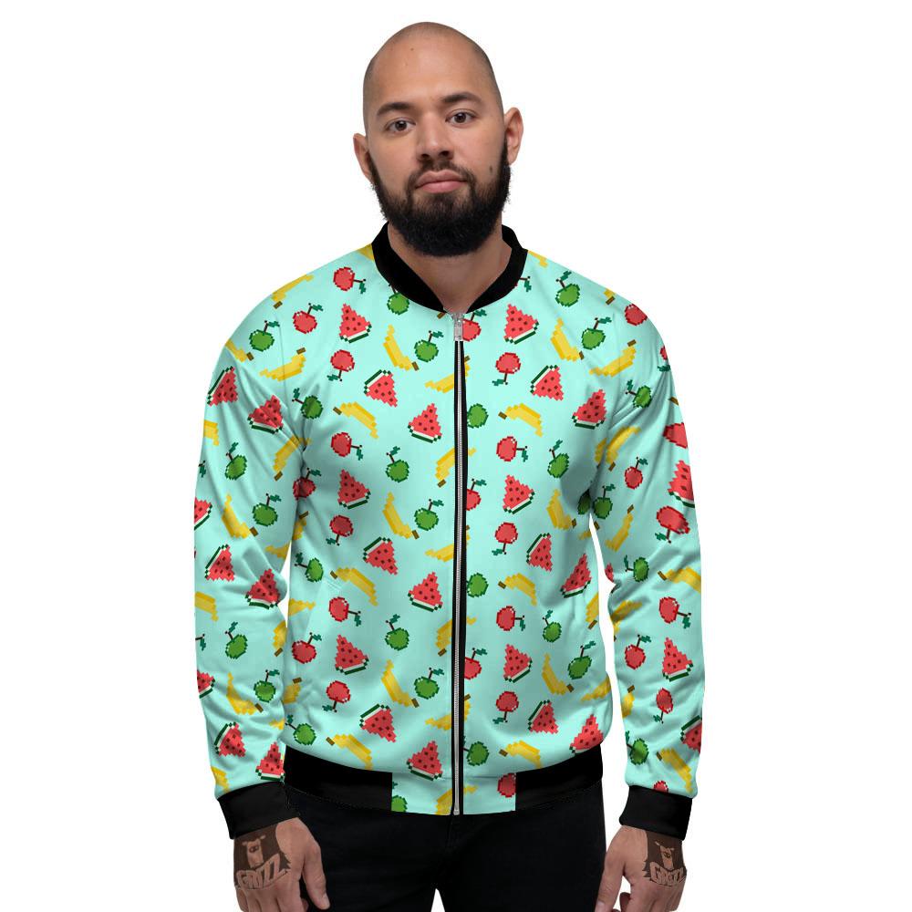 Fruits Pixel Print Pattern Men's Bomber Jacket-grizzshop