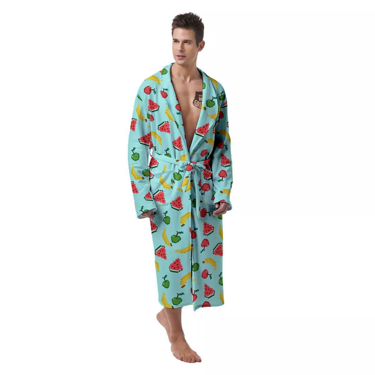 Fruits Pixel Print Pattern Men's Robe-grizzshop