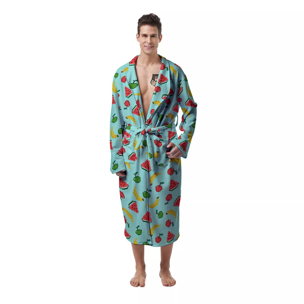 Fruits Pixel Print Pattern Men's Robe-grizzshop