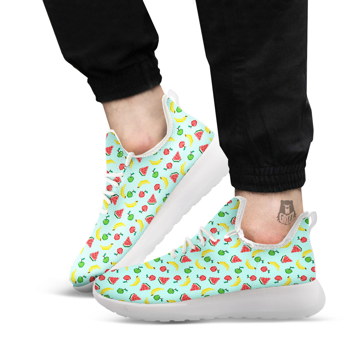 Fruits Pixel Print Pattern White Athletic Shoes-grizzshop