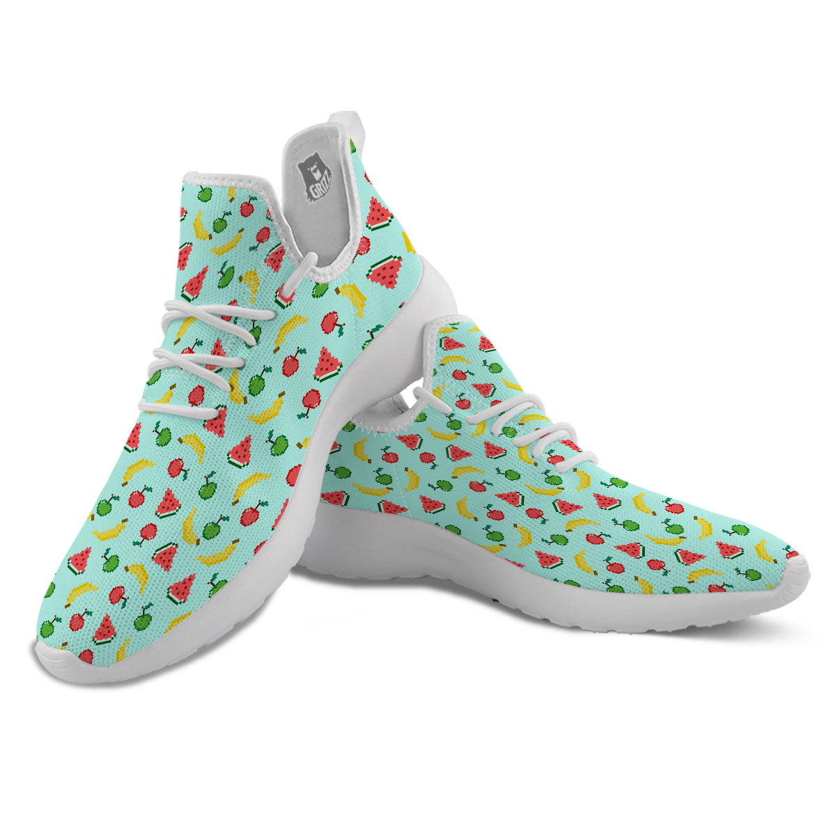 Fruits Pixel Print Pattern White Athletic Shoes-grizzshop