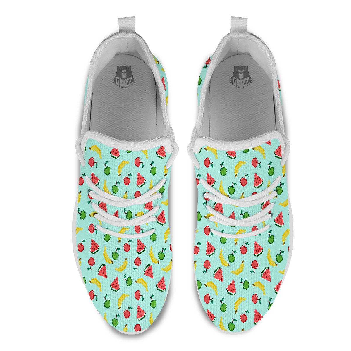 Fruits Pixel Print Pattern White Athletic Shoes-grizzshop