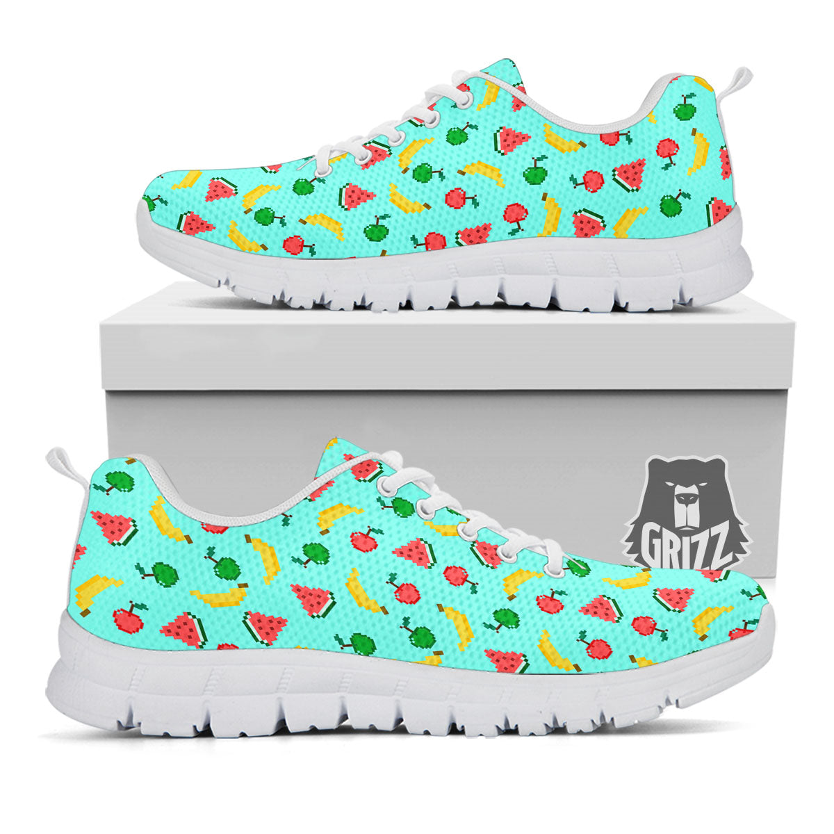 Fruits Pixel Print Pattern White Sneaker-grizzshop
