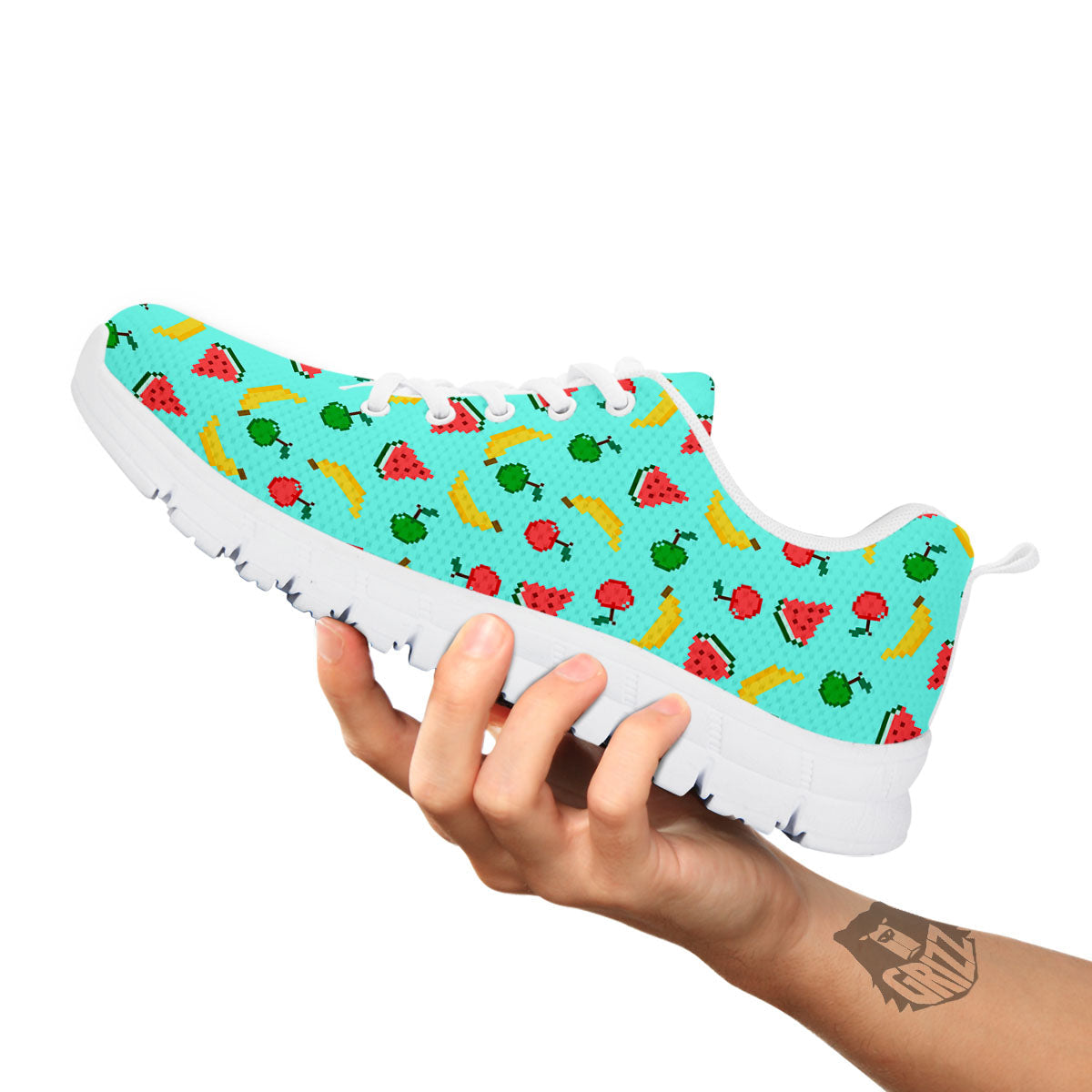 Fruits Pixel Print Pattern White Sneaker-grizzshop