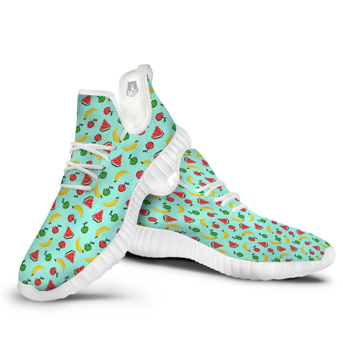 Fruits Pixel Print Pattern White Walking Shoes-grizzshop