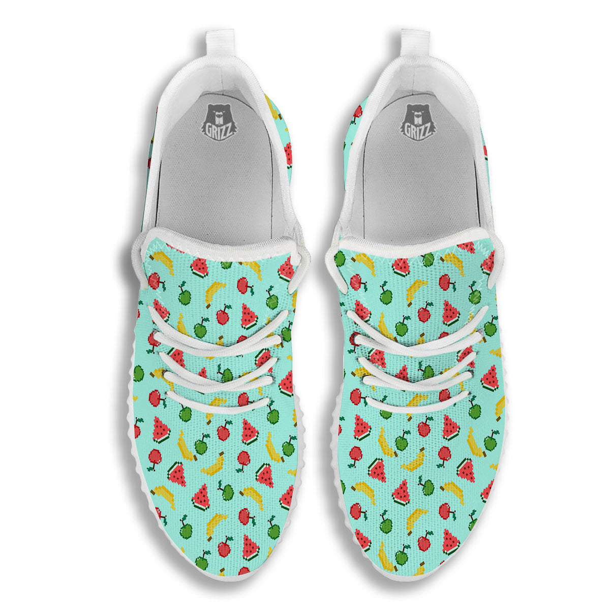 Fruits Pixel Print Pattern White Walking Shoes-grizzshop