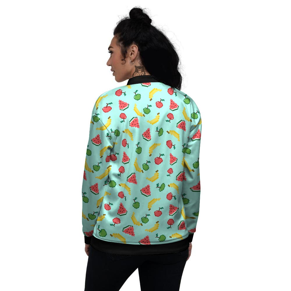 Fruits Pixel Print Pattern Women's Bomber Jacket-grizzshop