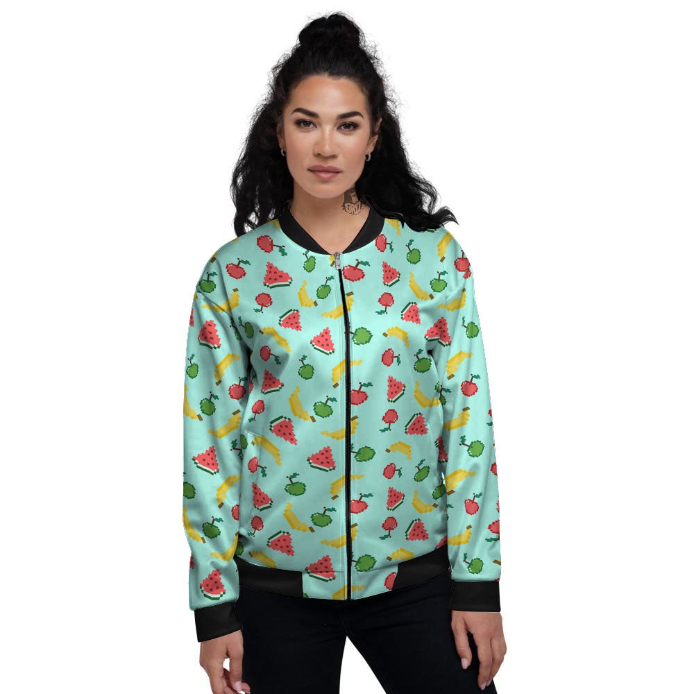 Fruits Pixel Print Pattern Women's Bomber Jacket-grizzshop