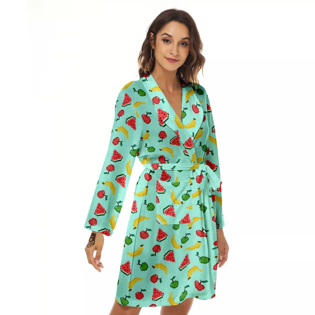 Fruits Pixel Print Pattern Women's Robe-grizzshop