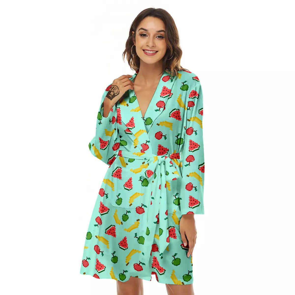 Fruits Pixel Print Pattern Women's Robe-grizzshop