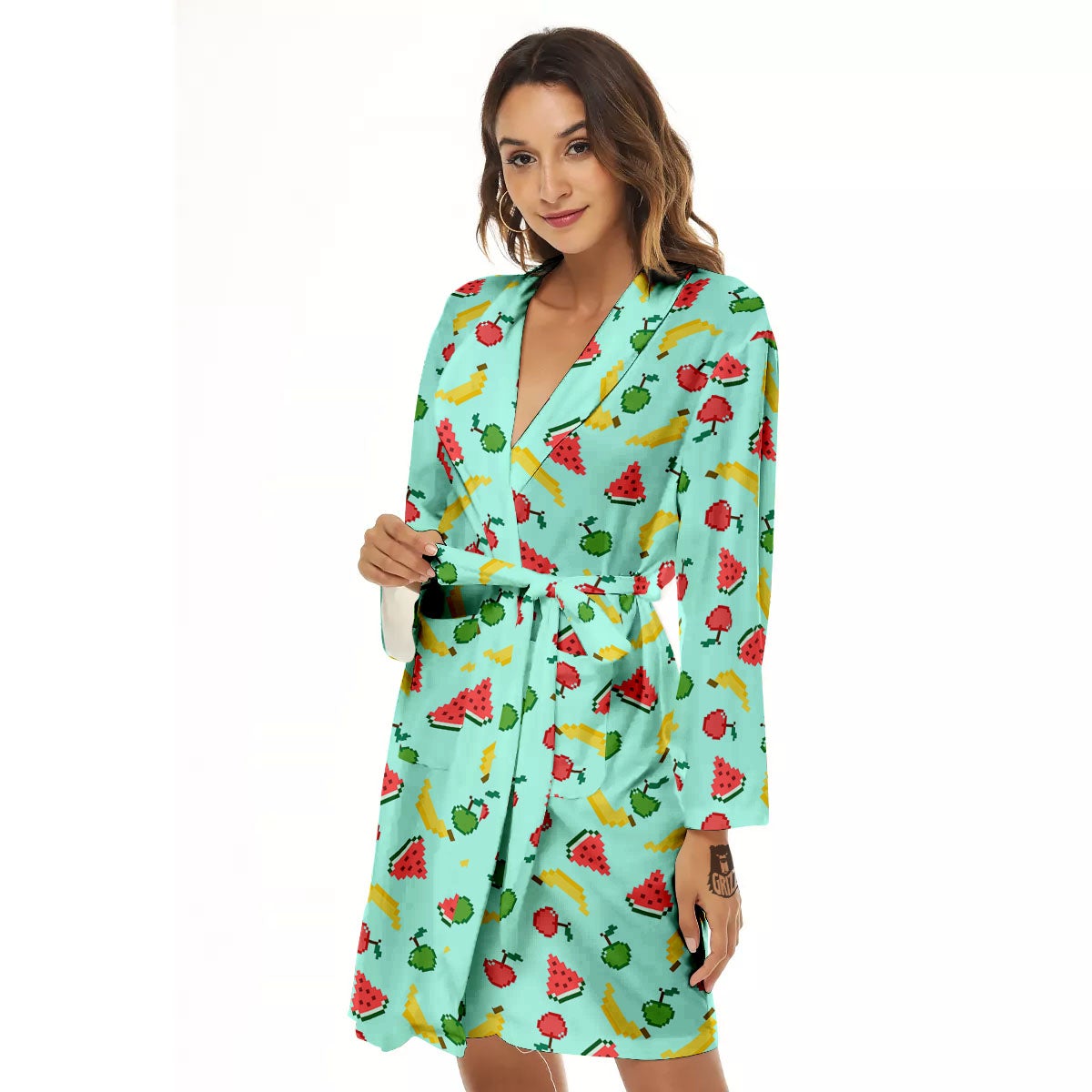 Fruits Pixel Print Pattern Women's Robe-grizzshop