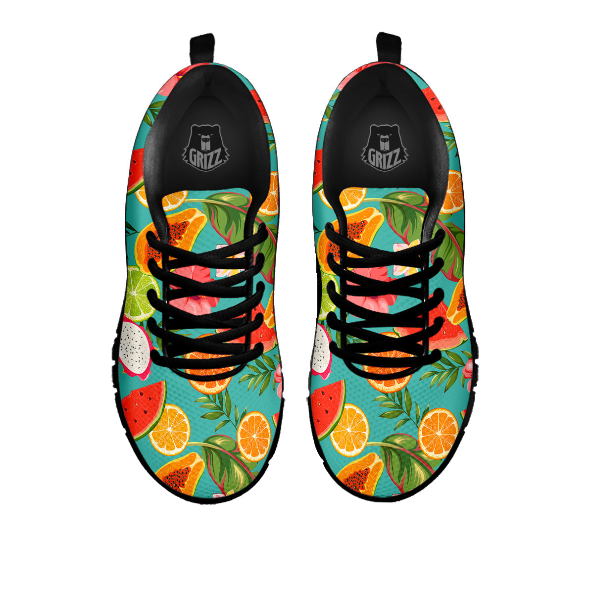 Fruits Tropical Paradise Print Pattern Black Sneaker-grizzshop