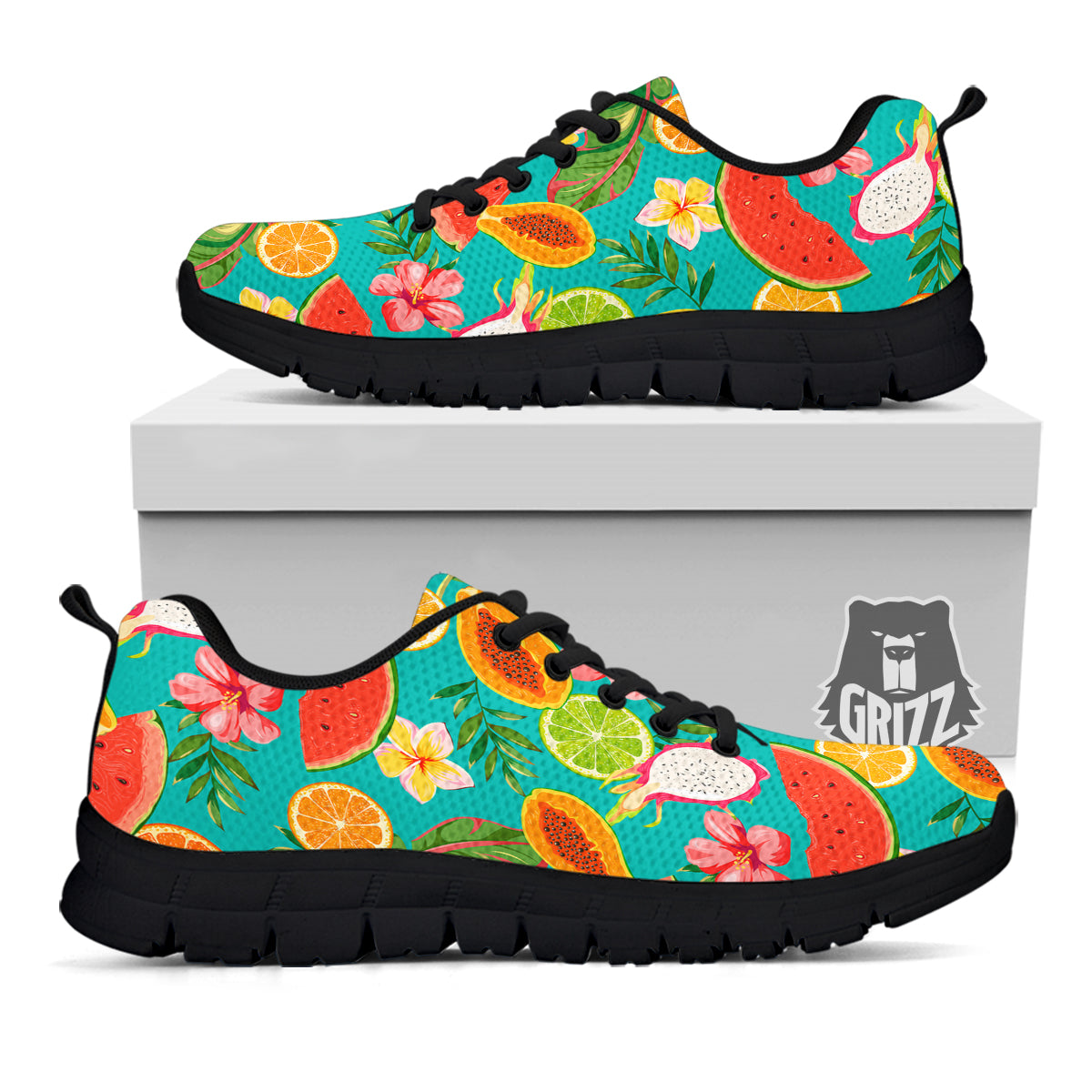 Fruits Tropical Paradise Print Pattern Black Sneaker-grizzshop