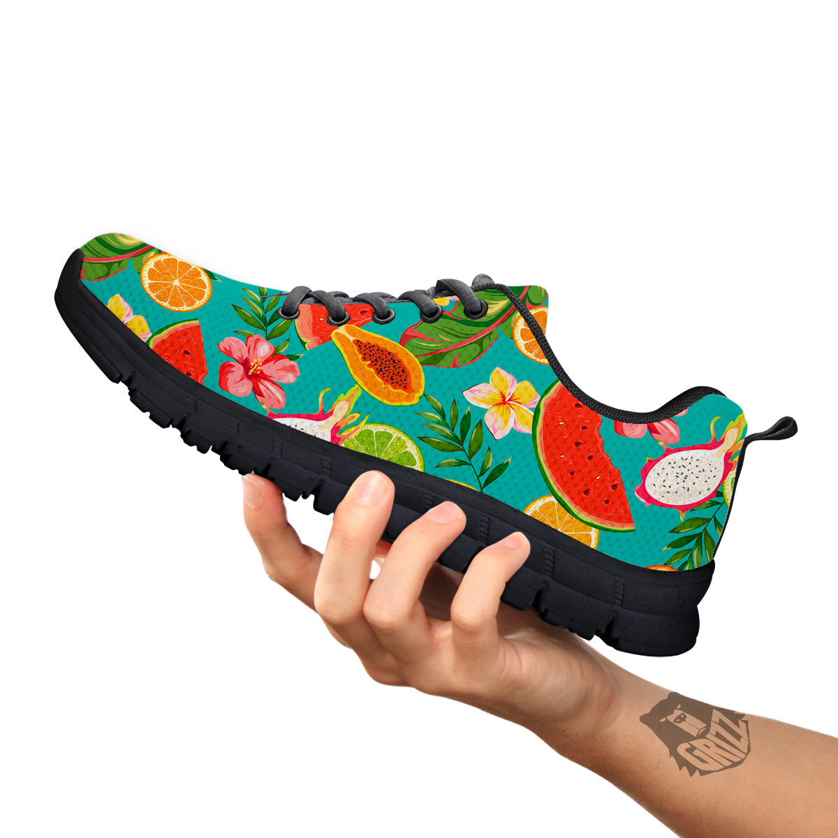 Fruits Tropical Paradise Print Pattern Black Sneaker-grizzshop