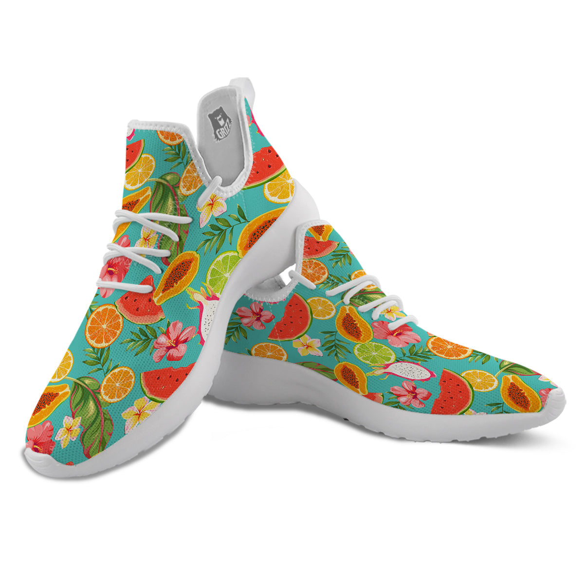 Fruits Tropical Paradise Print Pattern White Athletic Shoes-grizzshop